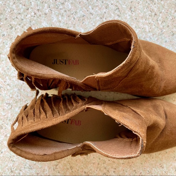 JustFab Brown Suede Fringe Trim Boho Ankle Booties - Picture 6 of 7